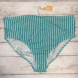 Kona Sol Bikini Bottom Womens 16W 18W Green White Stripe Plus Swim NEW Target